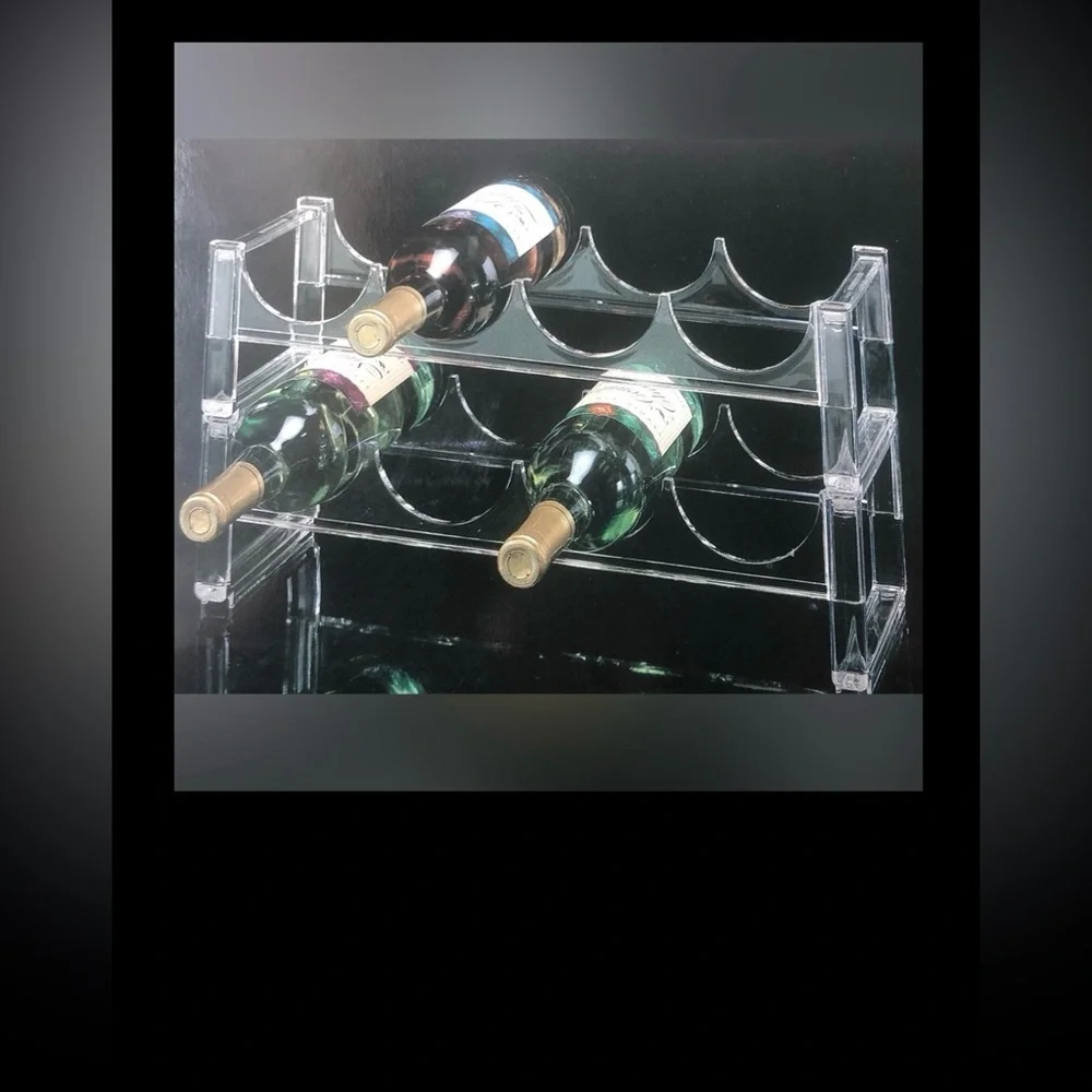 Vintage Clear Acrylic Stackable Wine Rack holds 8 bottles 18.5” x 5.5” NWOT